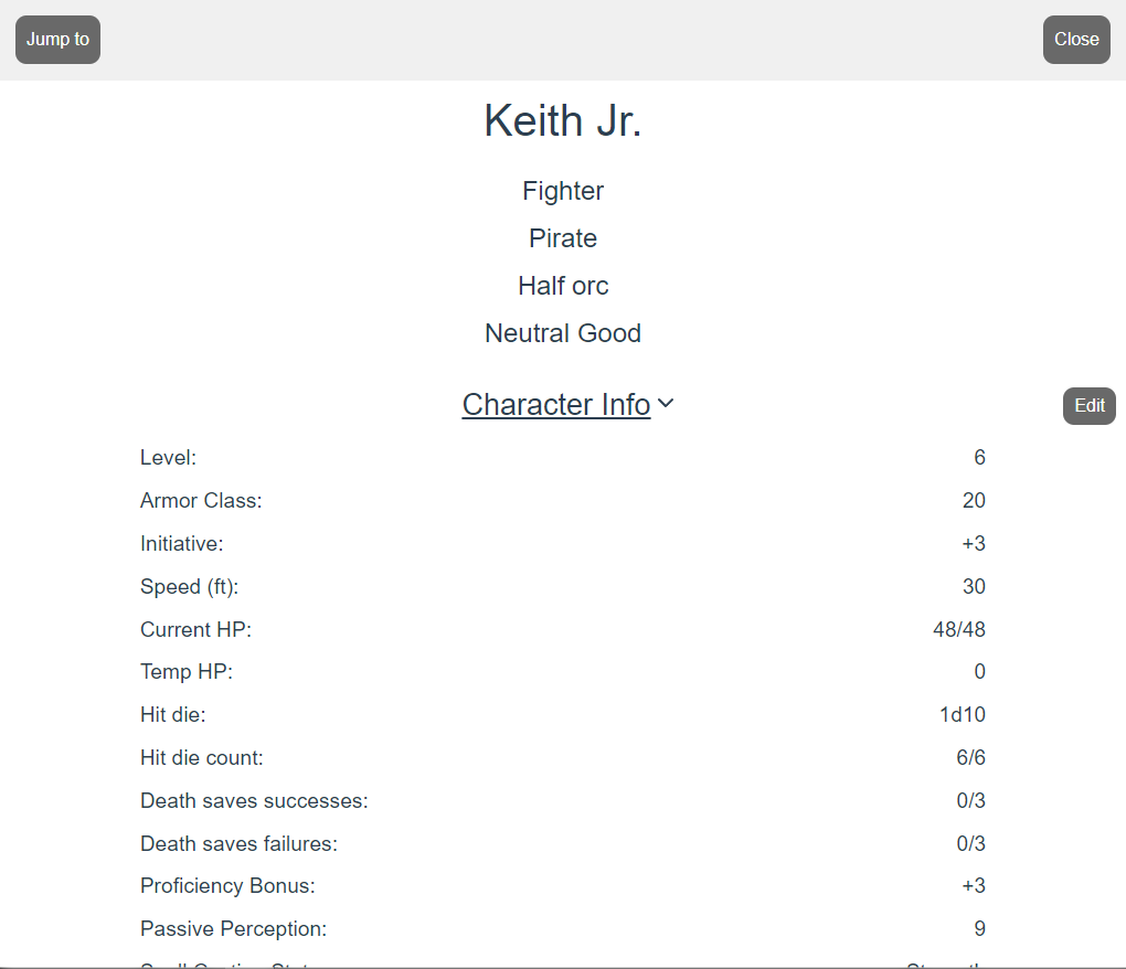 showing the character page in the D&D website
