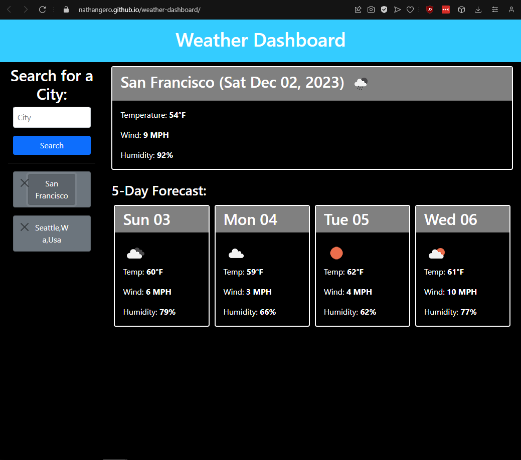 weather result for Fremont, CA giving the current weather and the 5 day forecast